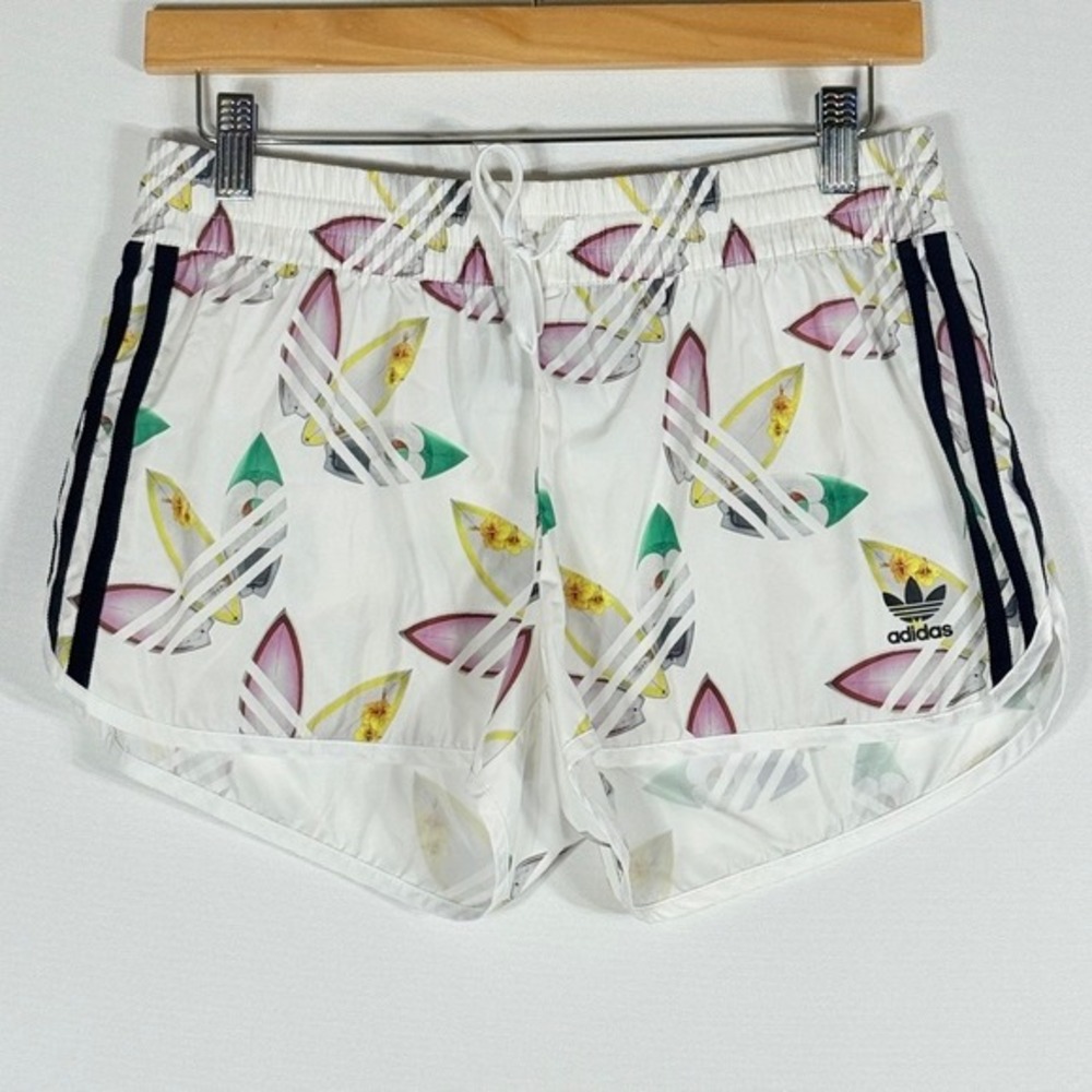 Adidas Pharrell Williams Womens Small Shorts White Floral‎ Trefoil Logo Stripes